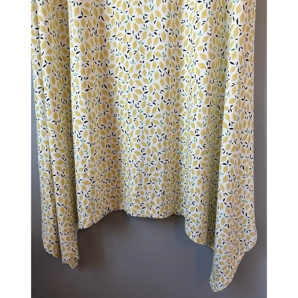 C&C California Midi Dress Size 1X Yellow White Lemon Print Tank Sharkbite Hem - Picture 4 of 8